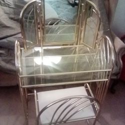Vintage 1980s 3 Mirror Vanity With Chair