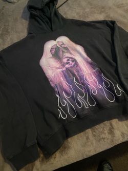 Black Graphic Hoodie with Skull Flame Print