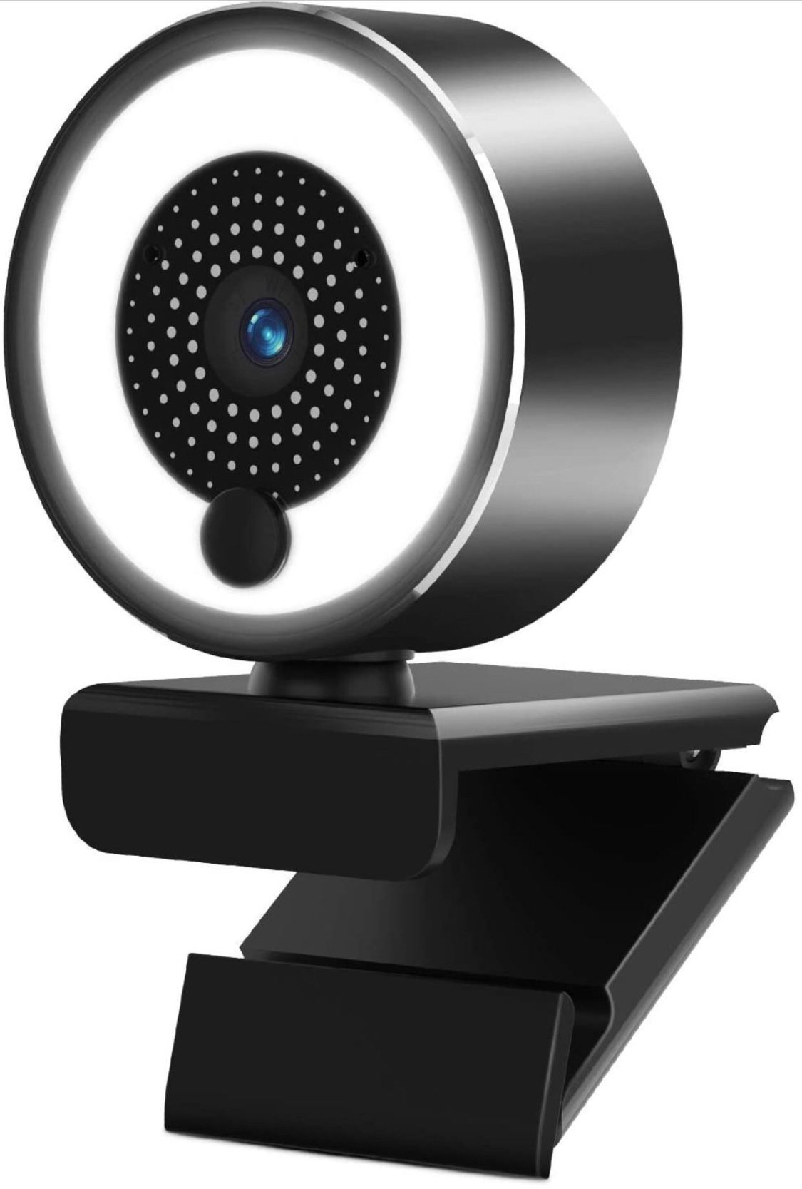 New! HD Webcam 2K Streaming USB Webcam with Ring Light Adjustable Brightness Autofocus, Webcam with Microphone for Desktop