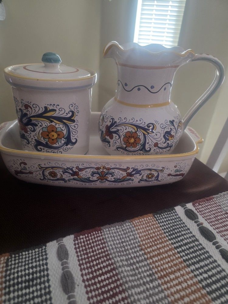 Tea Pot, Cassorle Dish And Candy Jar Set