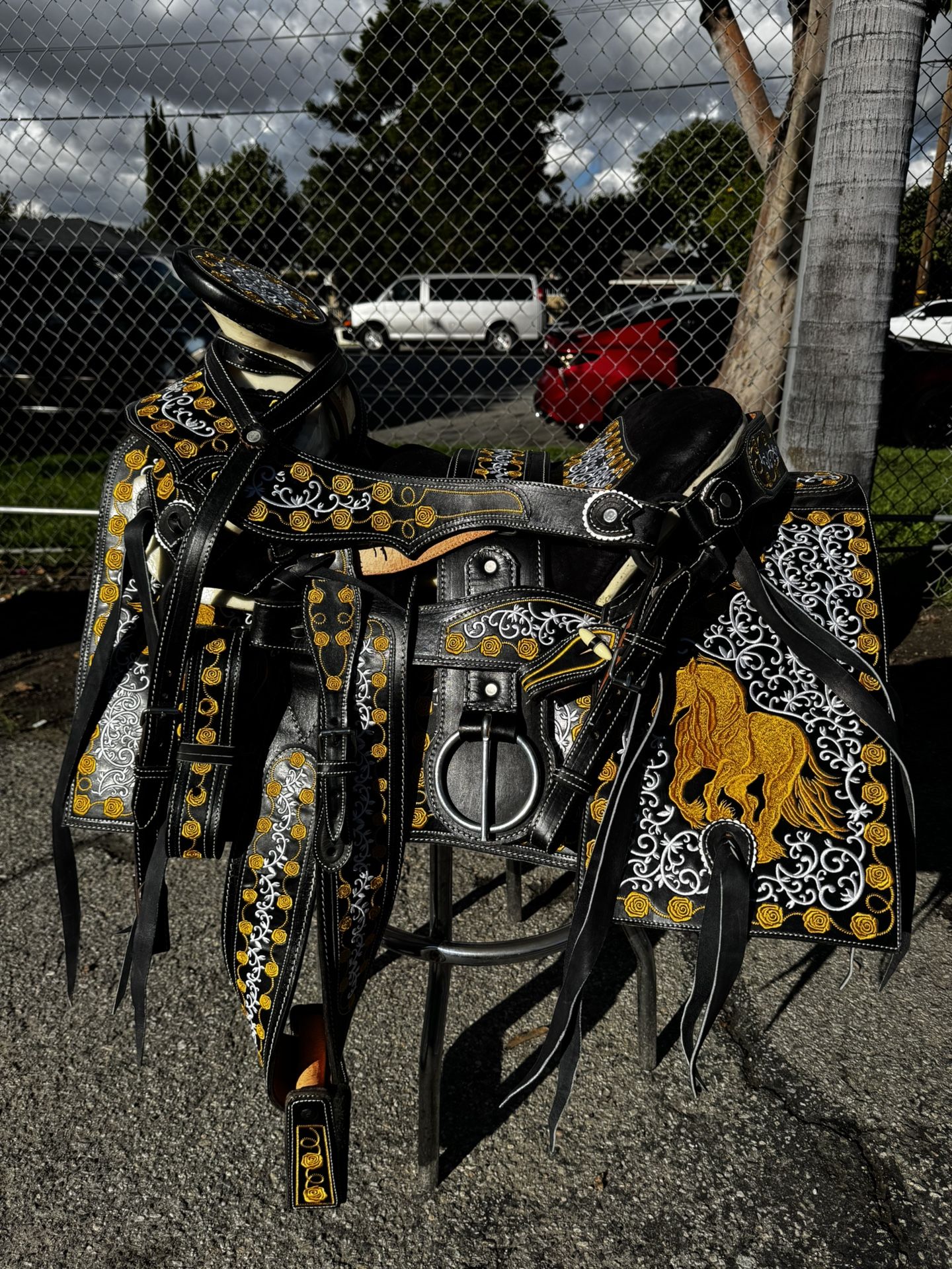 Montura Charra Bordada de Piel Genuina – Juego Completo 🐎🔥