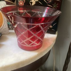 Vintage Red/clear Blown Glass Vase
