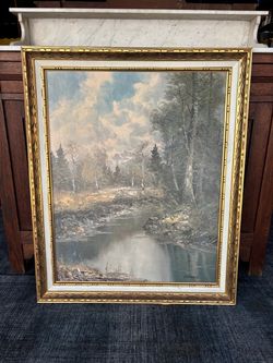 Vintage Large Framed Lithograph "Solitude" signed Lorenz