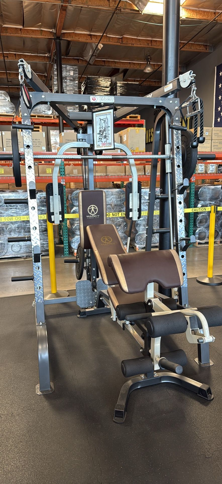 MARCY MD-9010G - Home Gym Smith Machine Squat Rack Power Cage with Olympic Bench