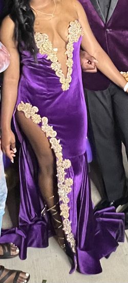 Beautiful handmade, gold, and purple prom dress