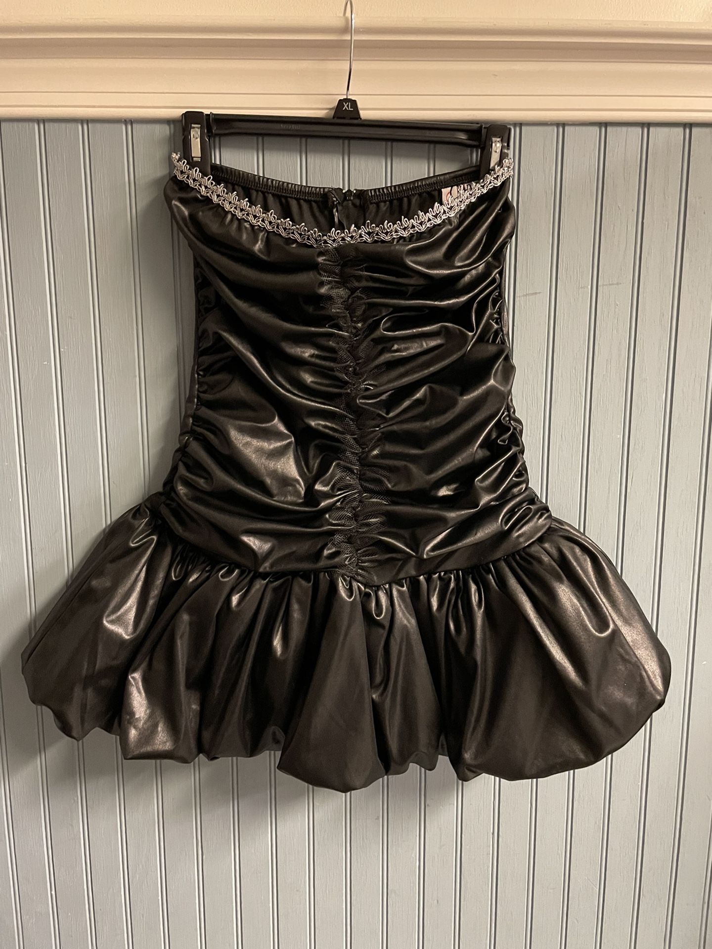 Shirred Mini Wetlook Leather Tub Dress Halloween Costume