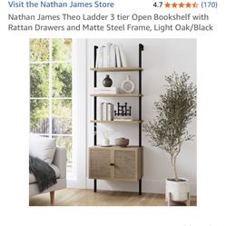 Set of 2 Nathan James Theo 3-Tier Rattan Ladder Bookshelves - Perfect Condition