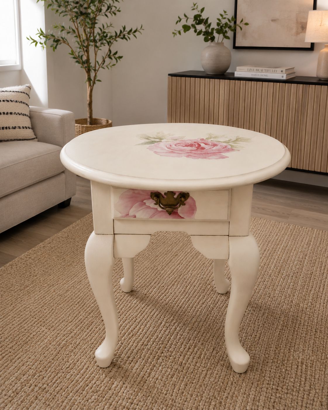 Broyhill Accent Table Decoupage Watercolor Floral