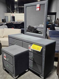 🔥 Brand New Grey Dresser Mirror & Nightstand ● Pay After Delivery 🚚