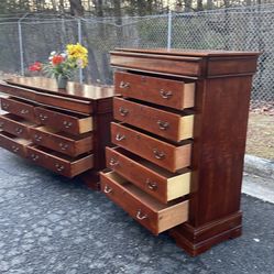 Real Wood Set: Long Dresser With Big Drawers, Tall Chest . Drawers Sliding Smoothly. Delivery Available 