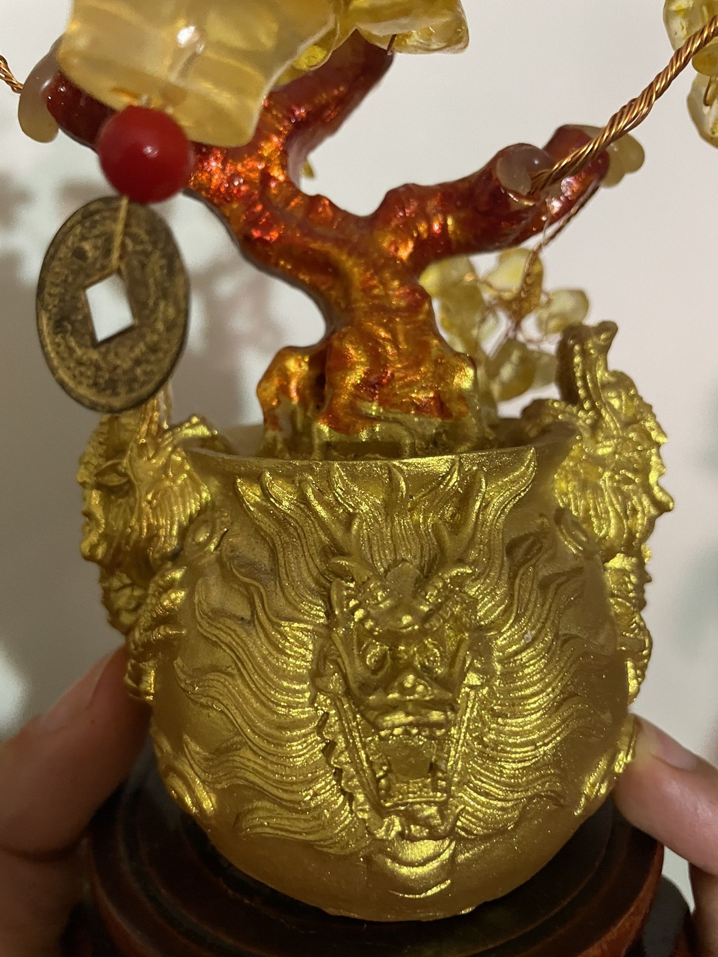 Good Fortune Chinese Gold Dragon Citrine Money Tree Ornament.