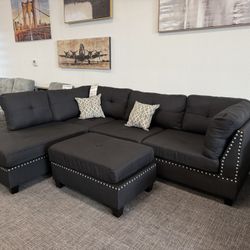 🖤 Sleek Black Sectional Set w/ Ottoman – Just $799!