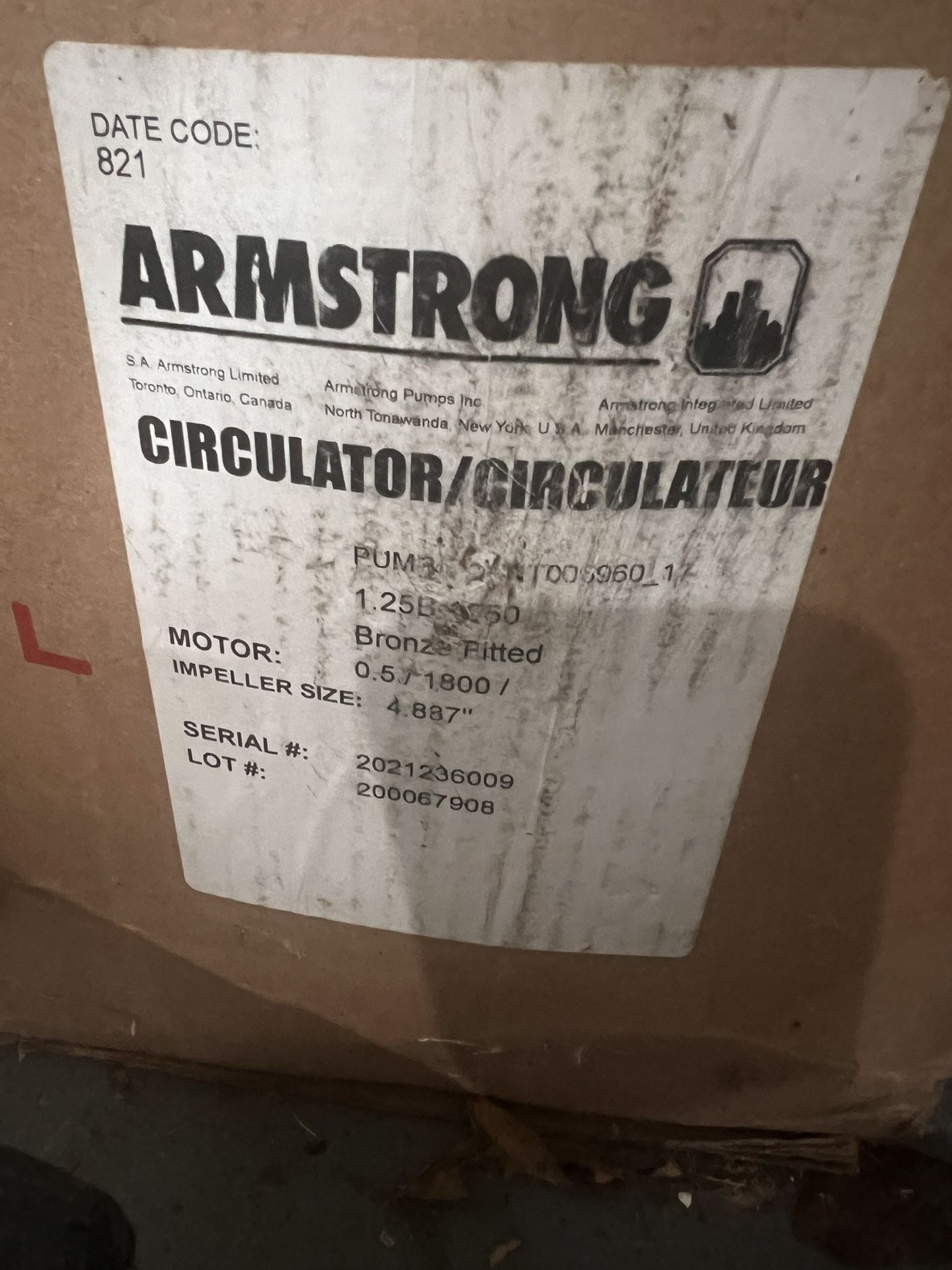 Armstrong Circulator Pump In Box