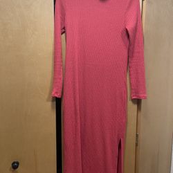 All in Favor Salmon Long Sleeve Midi Sweater Dress Small