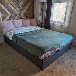 Queen Upholstered Grey Storage Bed Frame