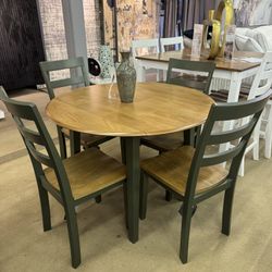 Round Drop Leaf Dining Table and 4 Chairs 