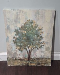Vertical Canvas Brushed Tree Print - Nature Art