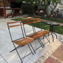 3 Folding  Wooden Cast Iron Patio Chairs