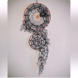 Handmade Black & Silver Spiderweb Dreamcatcher Witchy Woven Glitter Wall Hanging