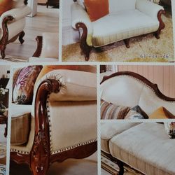 Classic Style Living Room Set / Cream Color Fabric