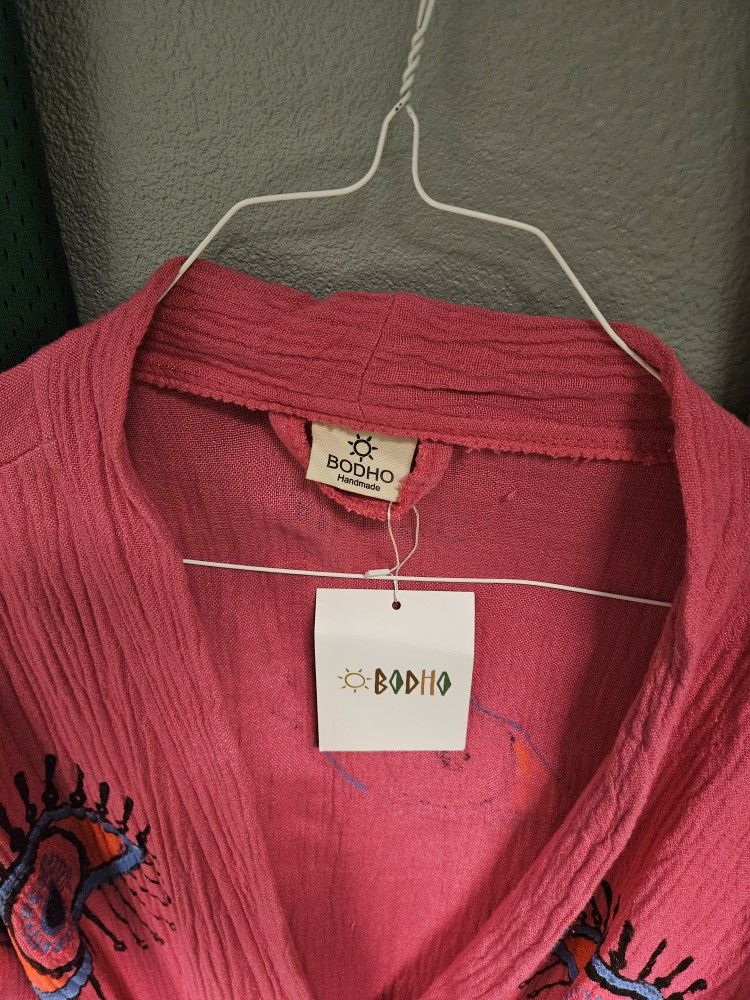 Bodho Robe Handmade Evil Eye Kimono Bohemian Cotton Cardigan