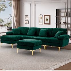Beautiful Green Velvet Couch .