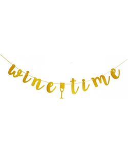 GOLD WINE TIME BANNER,  WINE TASTING PARTY KIT BUNDLE + bonus wine glasses (3)