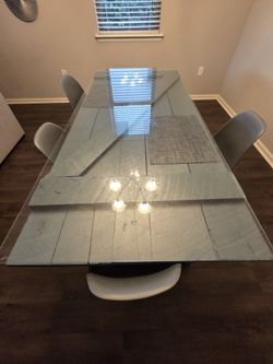 Table. Large w glass Top. Wood. Indoor And Outdoor 