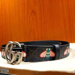 Gucci GG Marmont Supreme Bee Pattern Print Thin Belt (contact info removed)33 414516 80 32