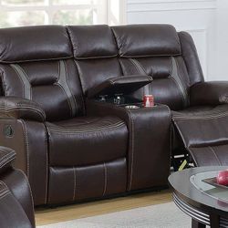 Brand New Brown Or Gray Gel Leather Manual Reclining Loveseat With Cup Holders