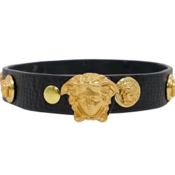 Attrib. Versace Leather and Gilt Metal Choker/bracelet