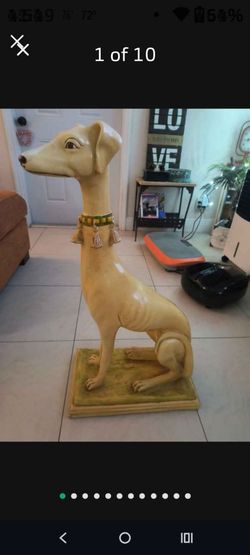 10.5ʺW × 18ʺD × 33ʺH *Vintage* Italian Pale Yellow Palm Beach Regency Whippet Greyhound Dog Statue