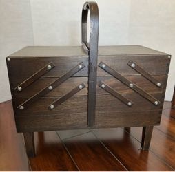 Vintage Wooden Accordion Sewing Box