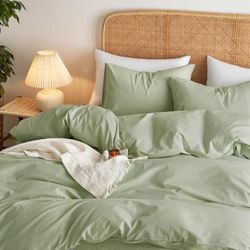 Light Sage Cream Duvet Cover King Size