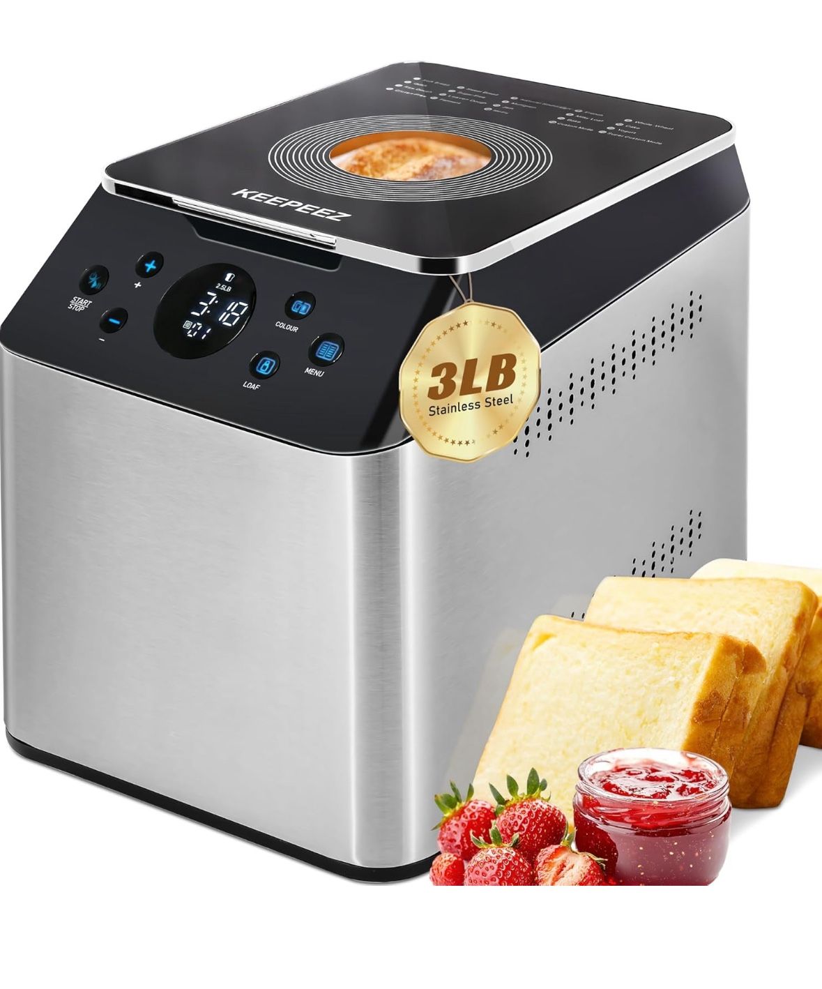 3LB Larger & 20-in-1 Ultra Quiet Bread Maker Machine, 850W Die-Cast Ceramic Pan Bread Machine with Dual Heaters
