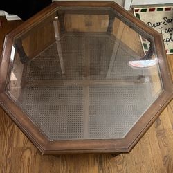Octagonal Rattan Glass Top Coffee Table