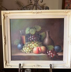 Vintage signed Still Life Oil of Fruit. Framed. 21”x25”
