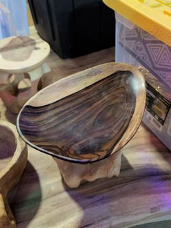 Hand-Carved Wooden Oval Bowl