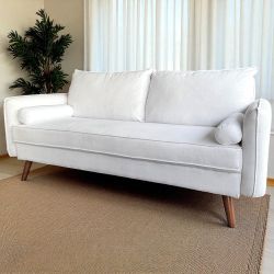 Mid Century Modern White Sofas (Walnut Finish Legs)