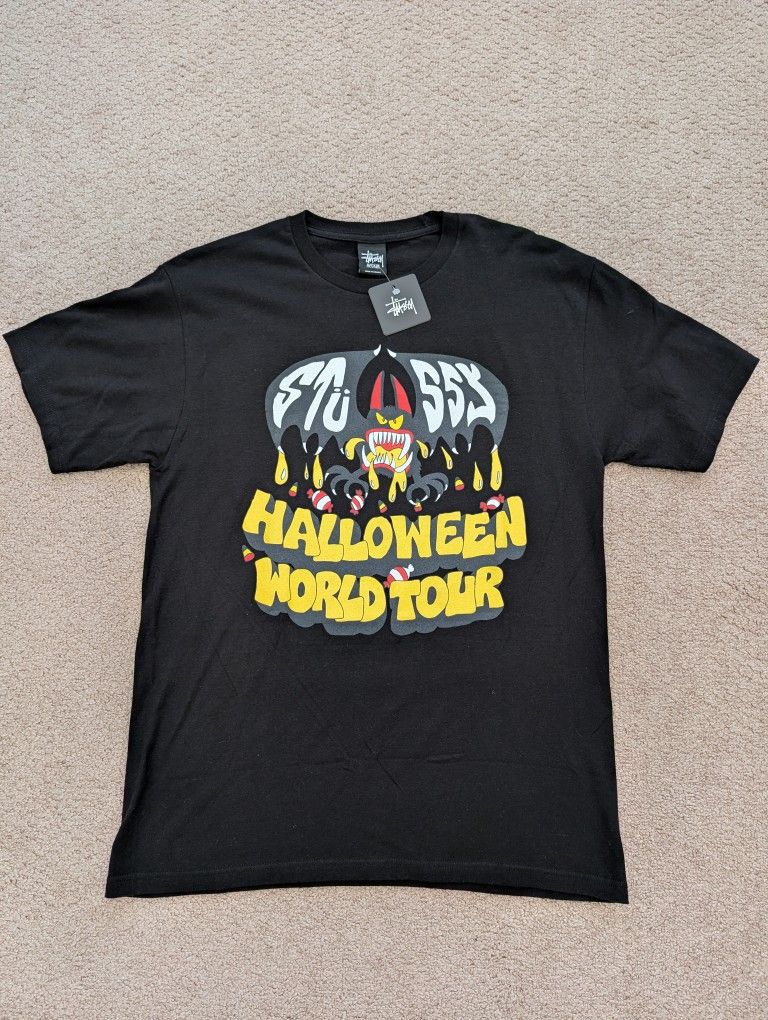 NEW Stussy Black Halloween World Tour Shirt Size Medium