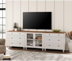 Kitchen Buffet Server Table with 6 Drawers & Storage Cabinet, Accent Sideboard Cupboard with Ample Storage, Console Table Living Room Dining Room, Whi