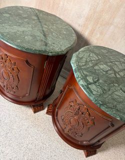 Vintage Italian Provincial or Neoclassical-style round commode side tables / nightstands