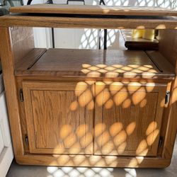 Wood TV Stand With Swivel Top And 2 Door Cabinet