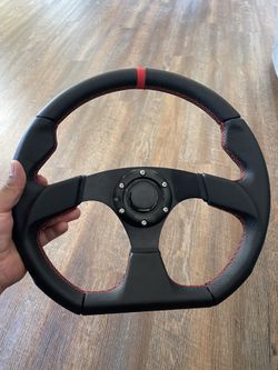 Universal Racing Sports Steering Wheel Red Stripe D Shape 13.8inch
