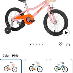 16” Pink Bike With Training Wheels