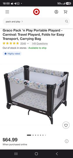 Graco Pack 'n Play Portable Playard - Carnival: Travel Playard, Folds for Easy Transport, Carrying Bag