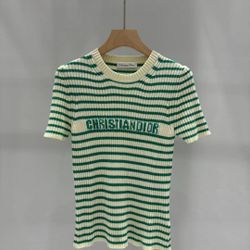 Christian Dior Striped Knit Short Sleeve Top