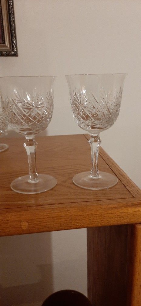 2 Vintage Cut Crystal European Wine Glasses. 