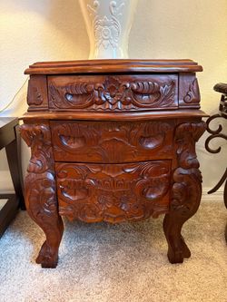 Hand-Carved mahogany night stand  with Drawers