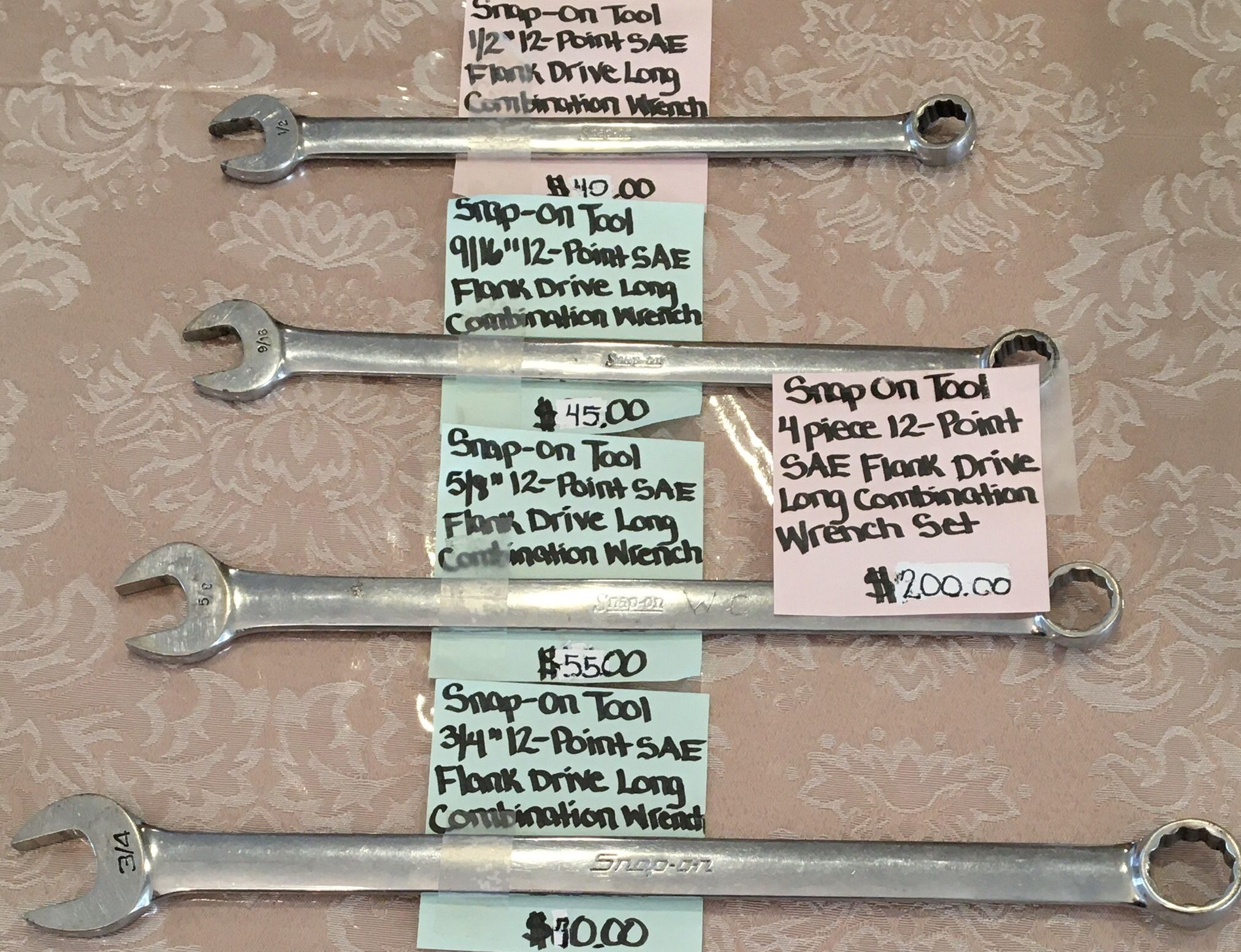 Snap-On 12 point SAE Flank Drive Long Combination Wrenches
